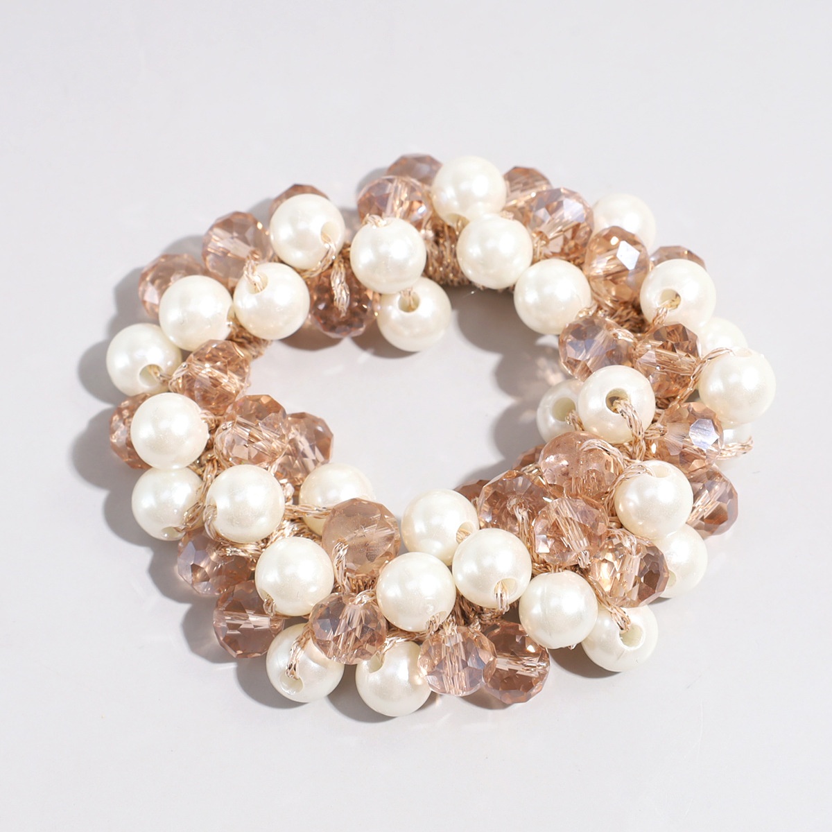 Women's Crystal Pearl Elastic Bun Hairband Brown White Pink Green