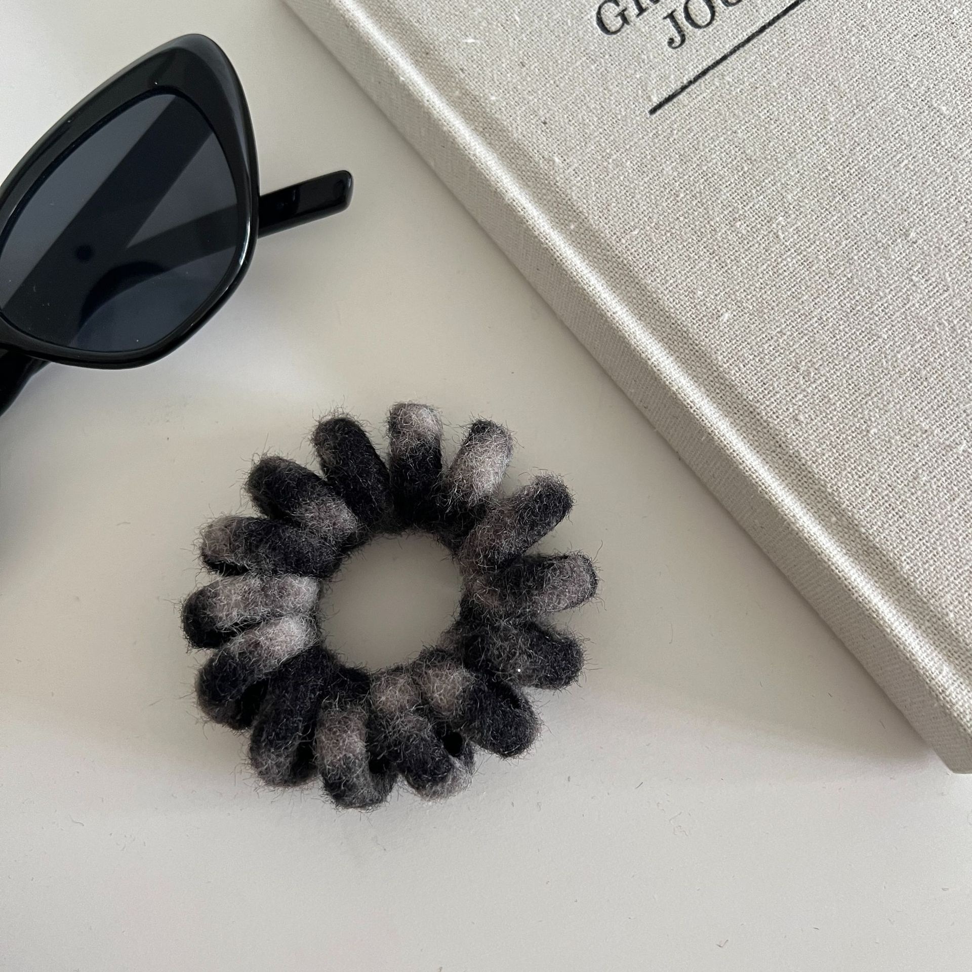 Women's Plush Leopard Telephone Cord Hair Tie Grey Autumn Winter Style