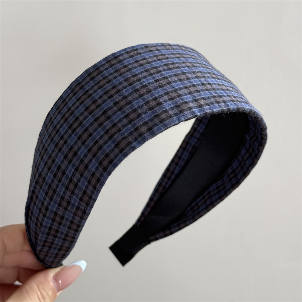 Women's Summer Cotton Bowknot Hair Accessories Navy Blue Plaid