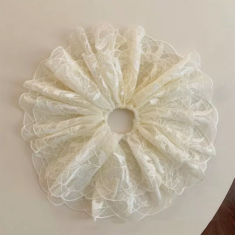 Women's Elegant Banquet Oversized Lace Elastic Hair Tie White Floral