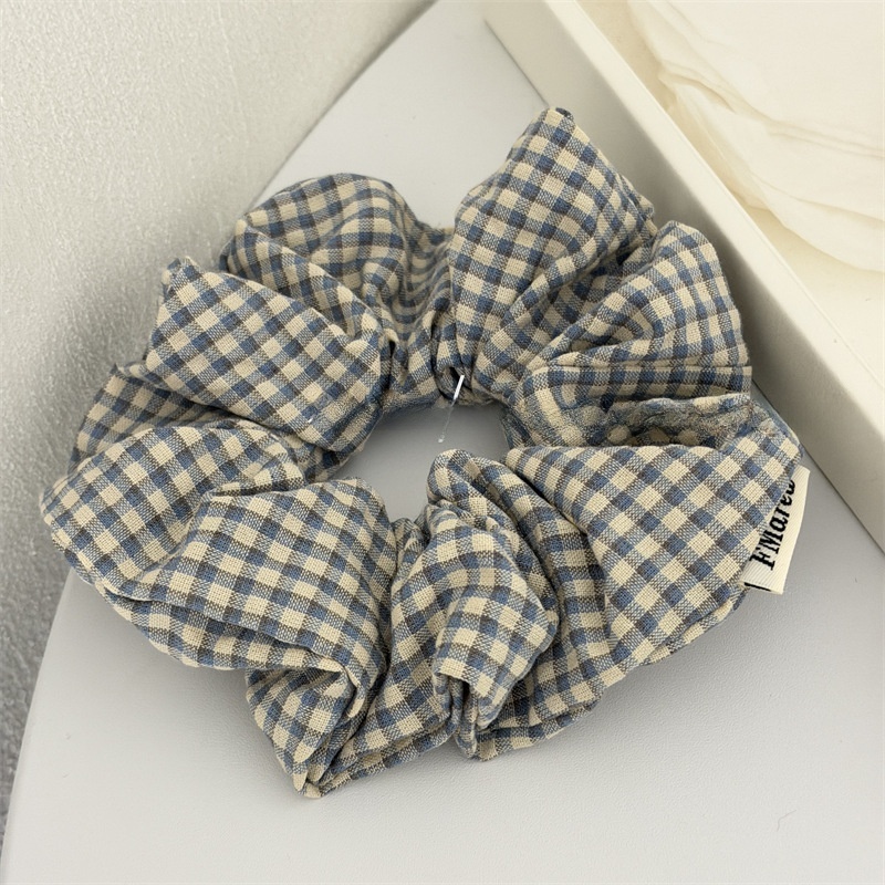 Women's Spring Retro Cloth Hair Tie Scrunchie Blue Black Plaid