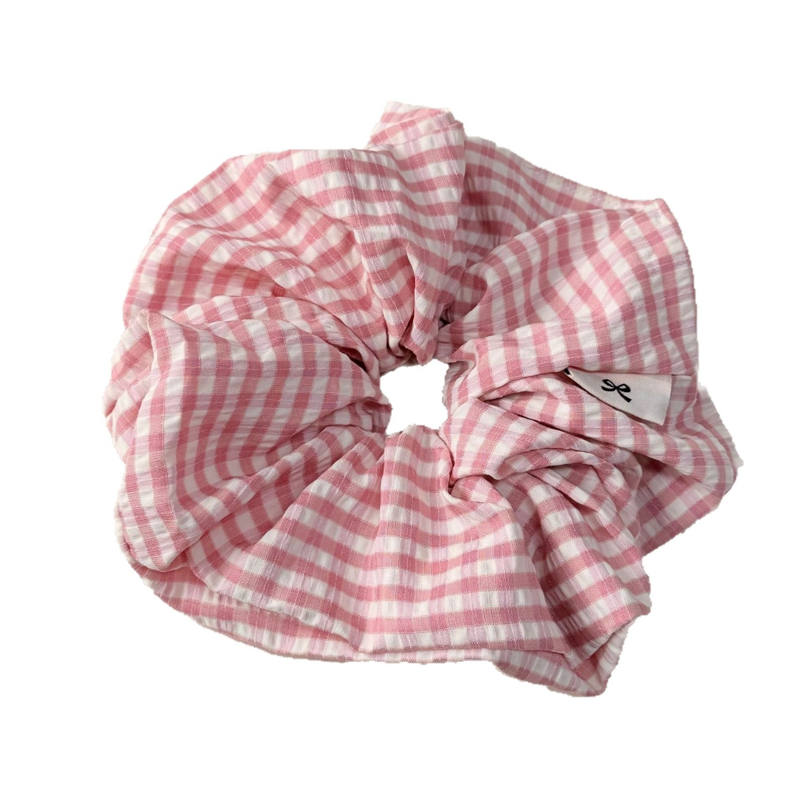 Women's Stylish Cloth Hair Tie in Pink Plaid for Spring and Summer