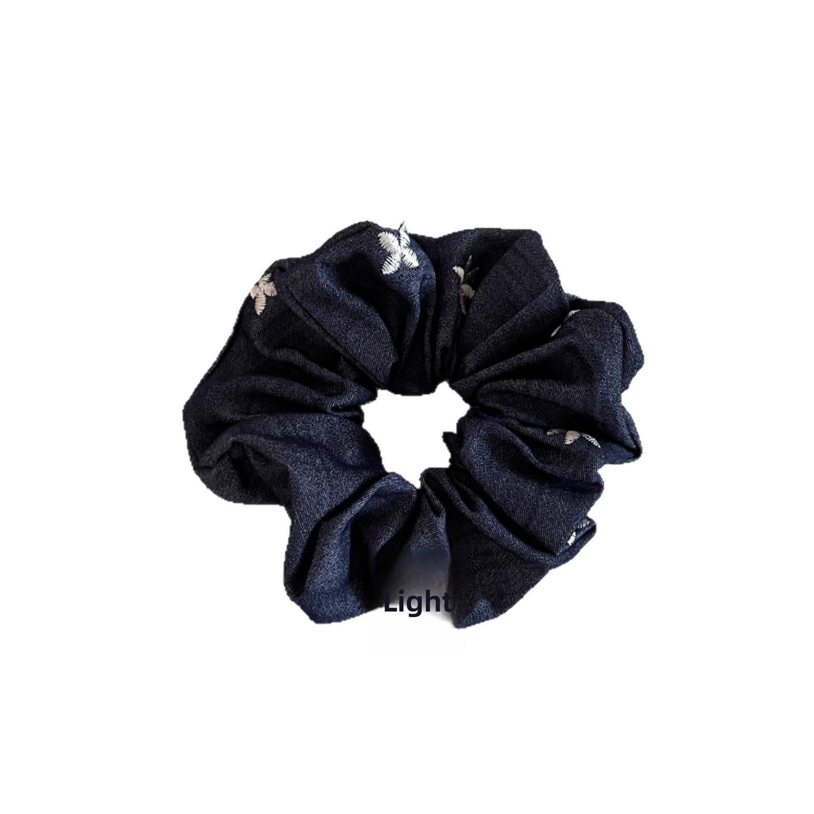 Women's Low Ponytail Bow Scarf Hairband Dark Blue Denim Vintage Floral