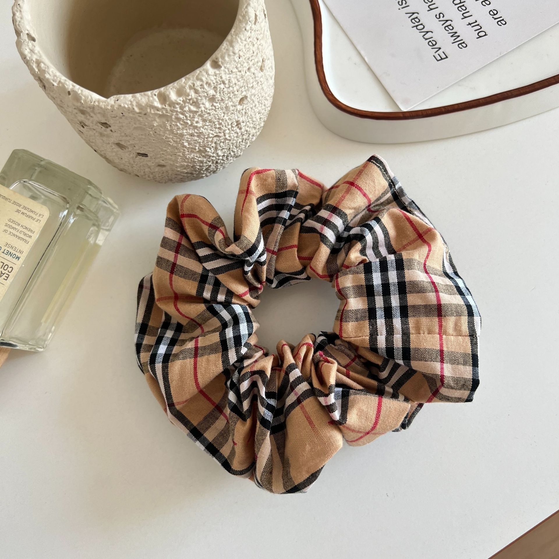 Women's Elegant Fabric Hair Tie Versatile Bun Band British Plaid