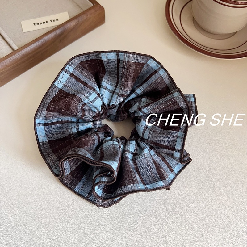 Women's Daily Wear Four Layer Cotton Hair Ties Classic Plaid