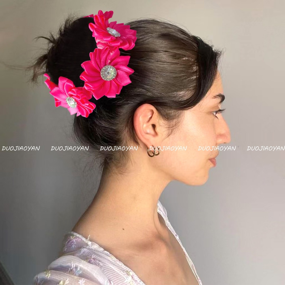 Women's Handmade Fabric Vacation Hair Tie Bun Maker Multi-Color Floral