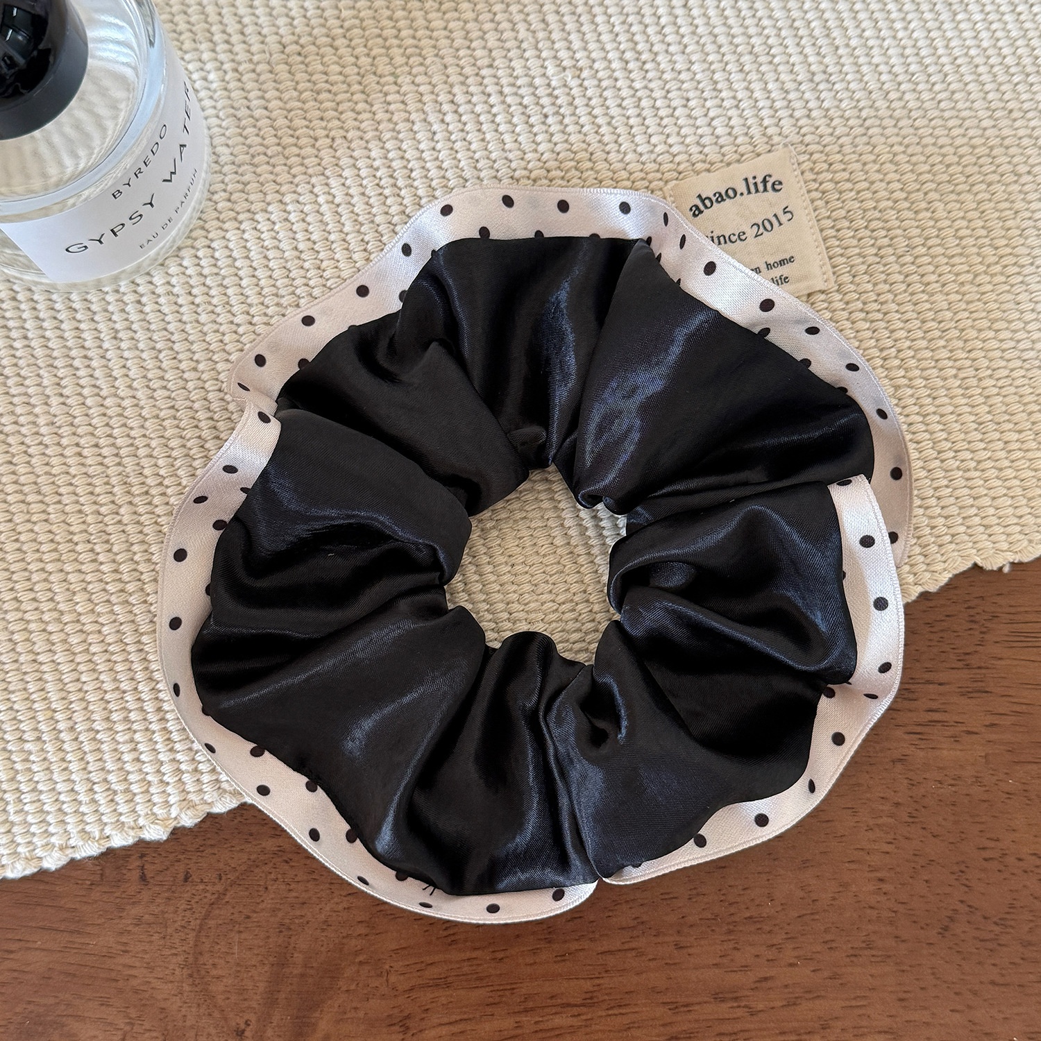 Women's Elegant Satin Lace Edge Hair Ties Scrunchies Polka Dot Pattern