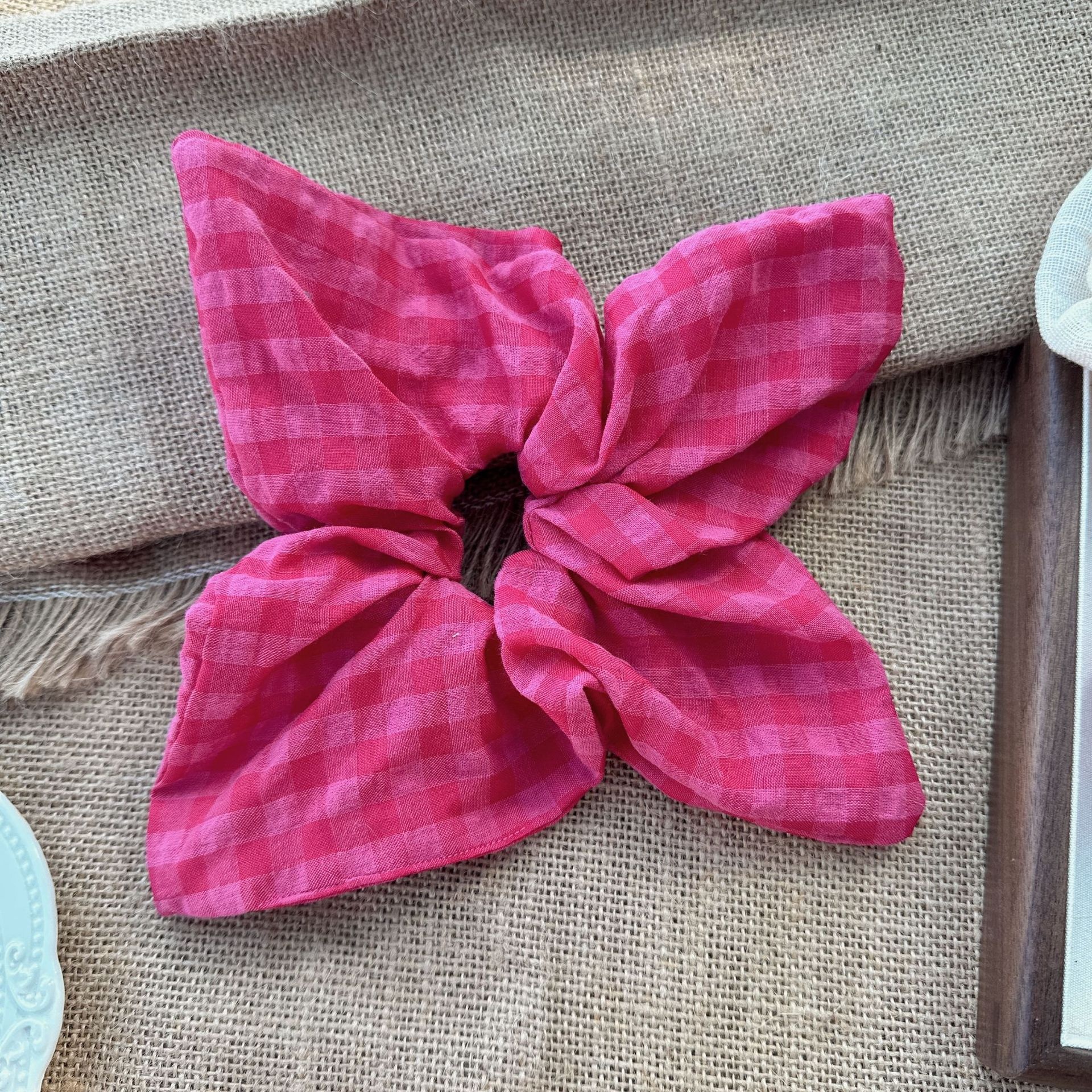 Women's Sweet Cloth Hair Tie Spring Accessories Rose Red Lattice