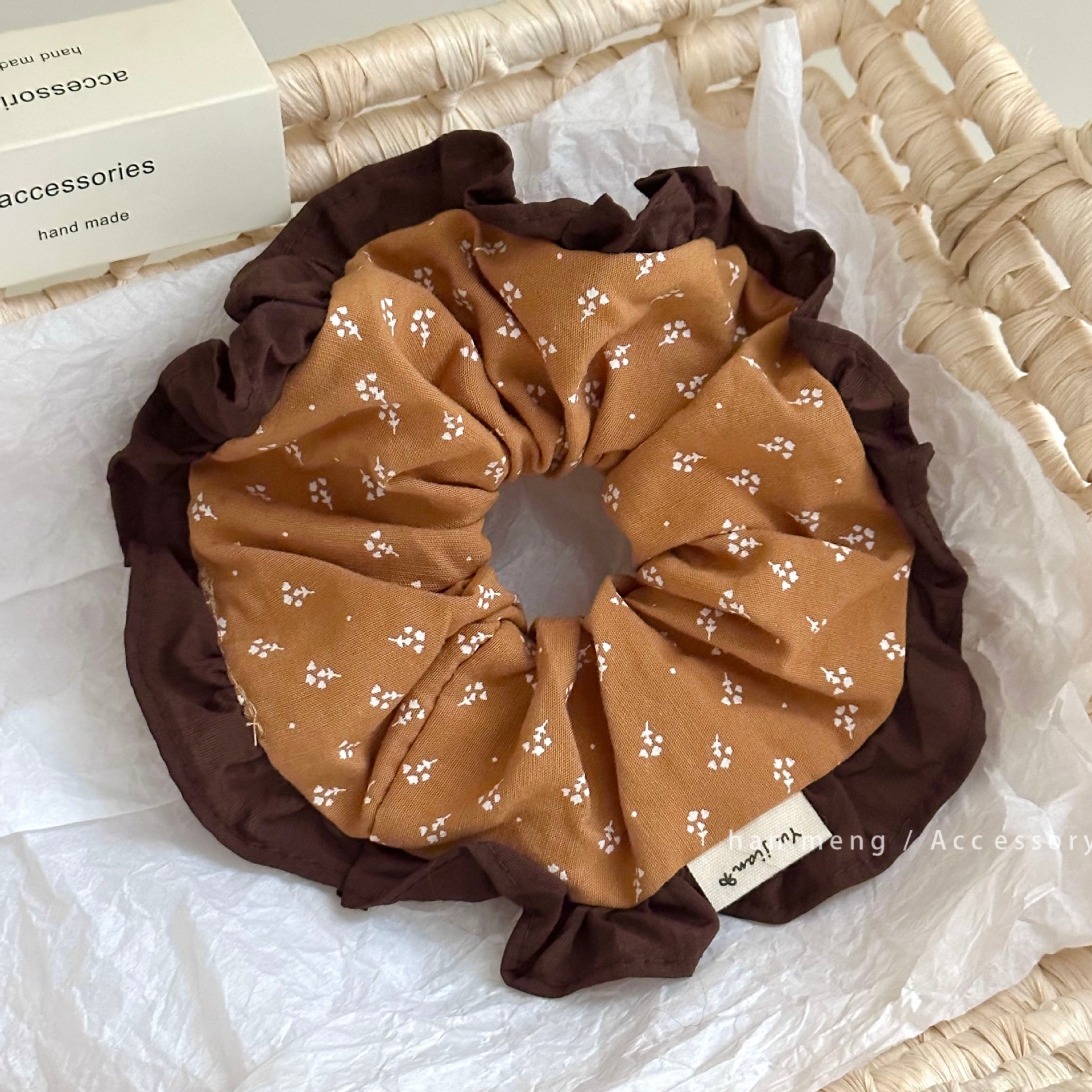 Women's Commuter Cotton Pleated Scrunchie Retro Yellow Floral Print