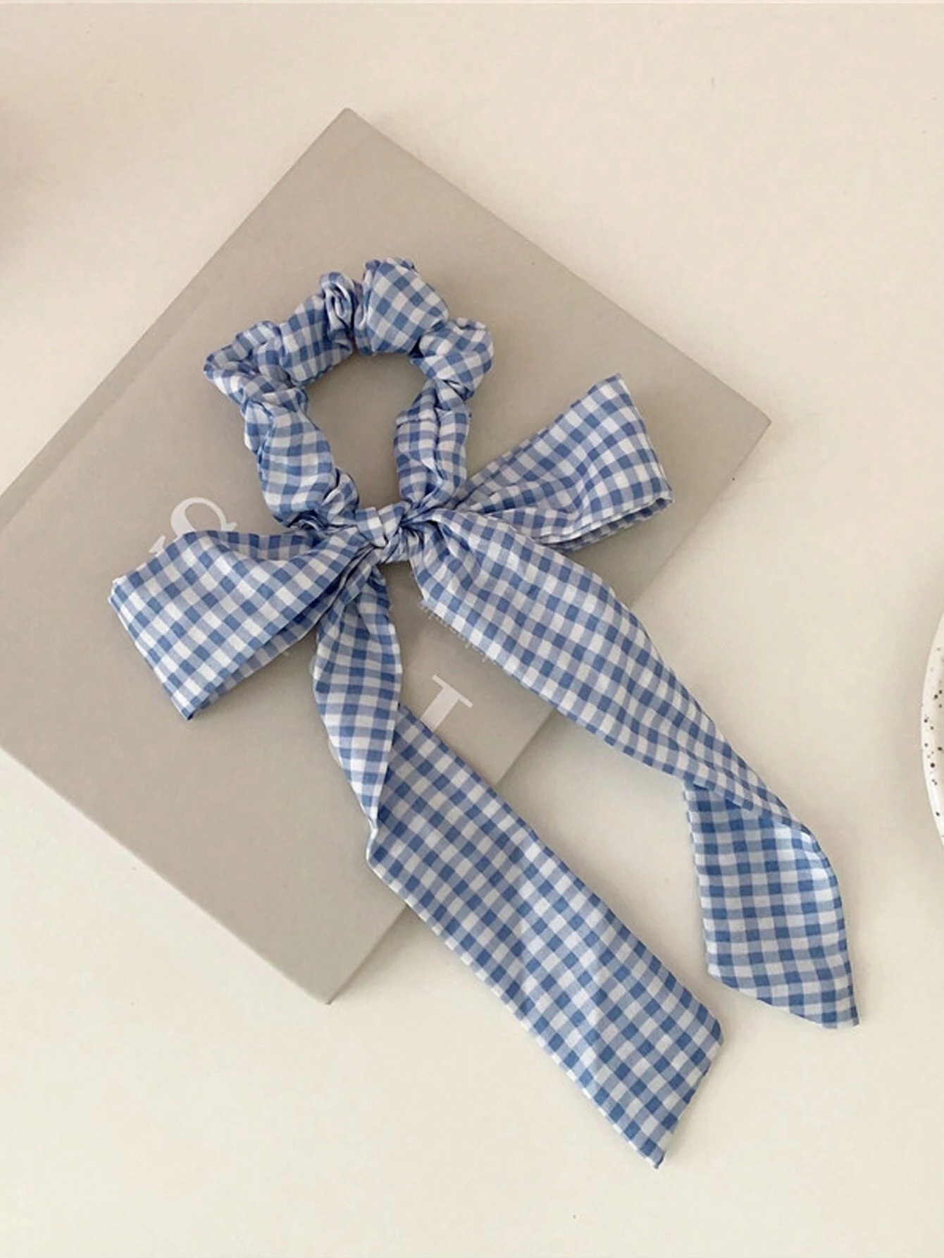 Women Girls French Polka Dot Bow Hair Scarf Fabric Ponytail Holder Tie