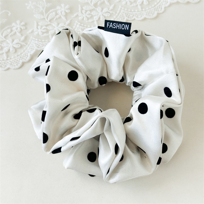 Women's Elegant Satin Polka Dot Hair Ties Stylish Flocking Bun Accessories