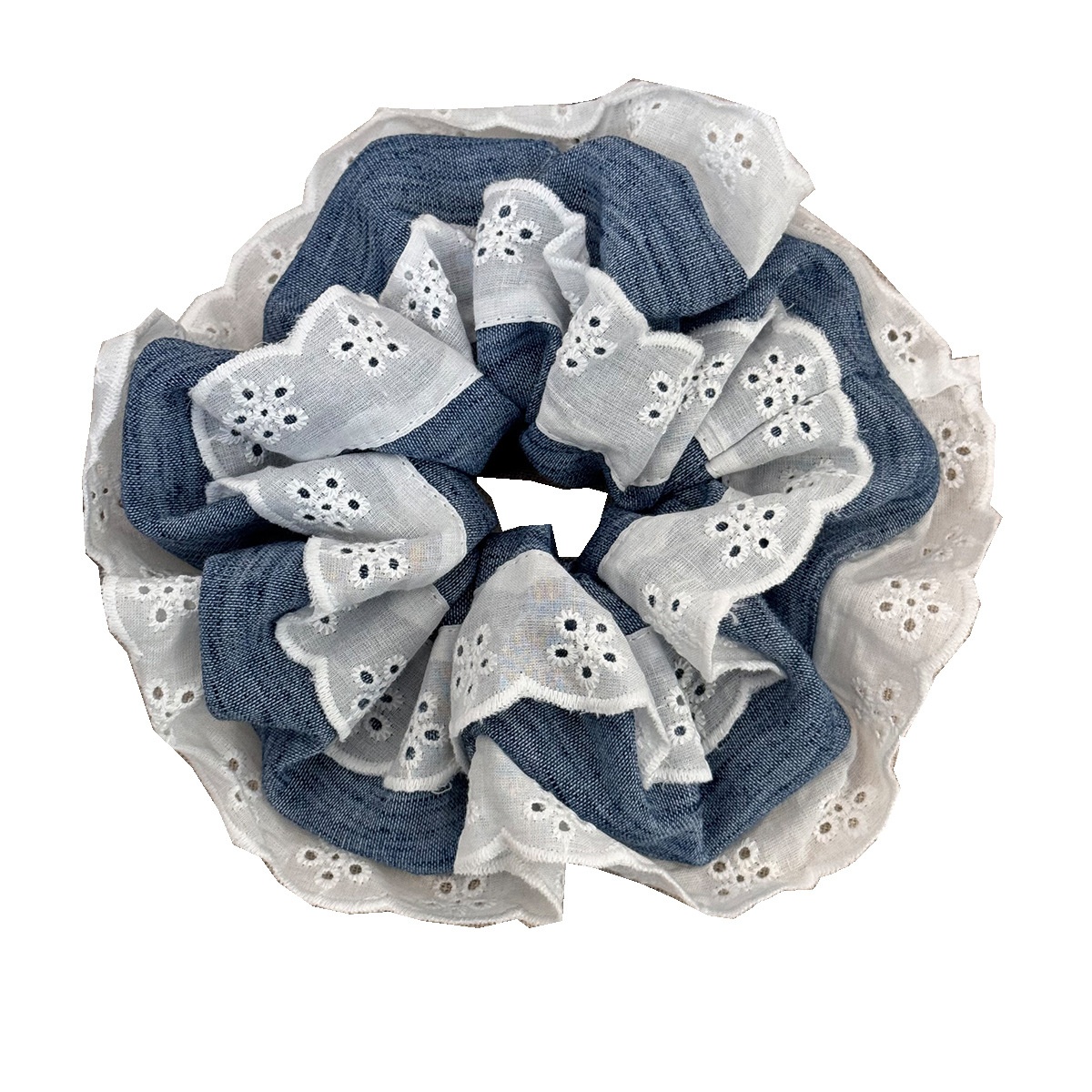 Women's Soft Cloth Elastic Bun Hair Bands Retro Lace Trim Polka Dot