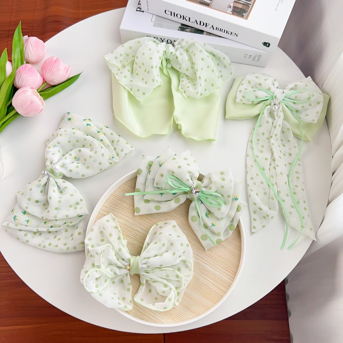 Women's Elegant Fabric Party Hair Ties Fresh Floral Grid Pattern