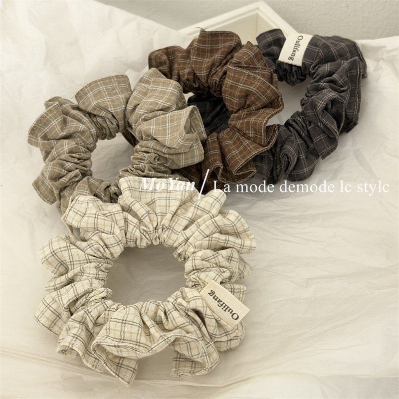 Women's All-Season Cloth Scrunchie Hair Tie Retro Checkered Plaid