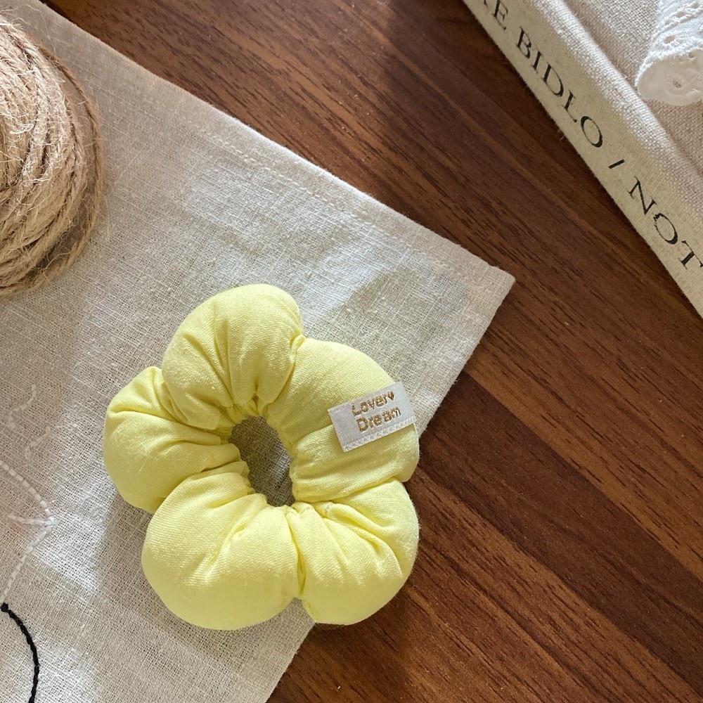 Women Sweet Cloth Bubble Braid Hair Rope Spring Floral Bow Knot Beige Pink