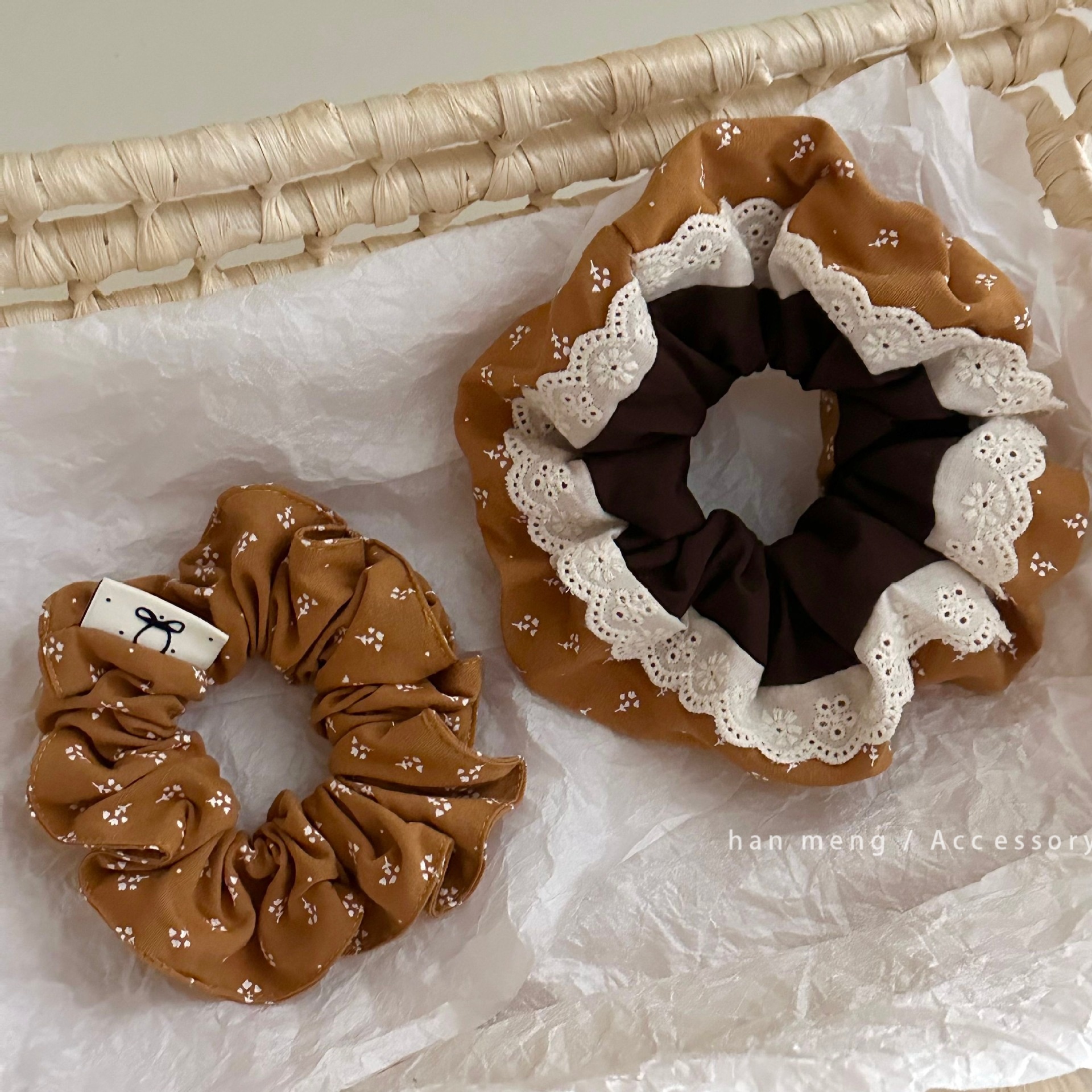 Women's Commuter Cotton Pleated Scrunchie Retro Yellow Floral Print