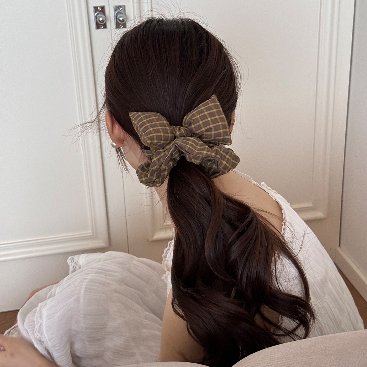 Women's Elegant Plaid 3D Bow Hair Tie High-End Sponge Cloth Head Rope