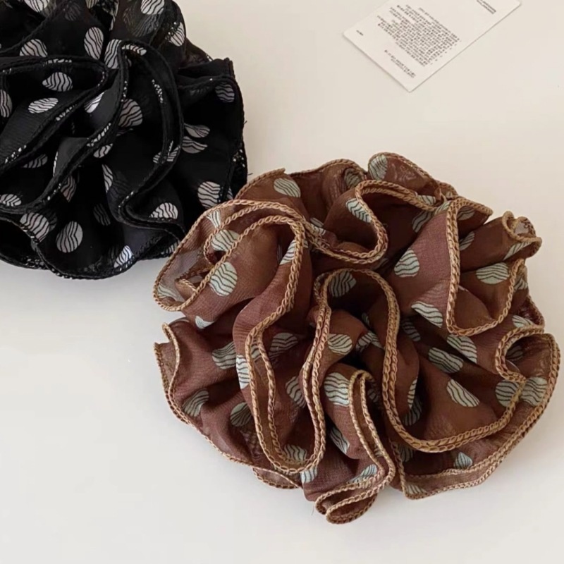 Women's Retro Chiffon Bubble Hair Tie Spring Summer Black Polka Dots