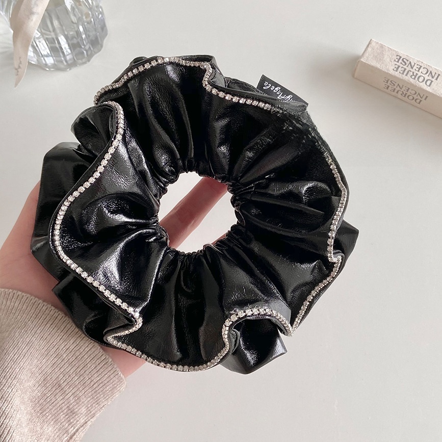 Women's Cool Rhinestone PU Leather Spring Hair Tie Solid Wine Red