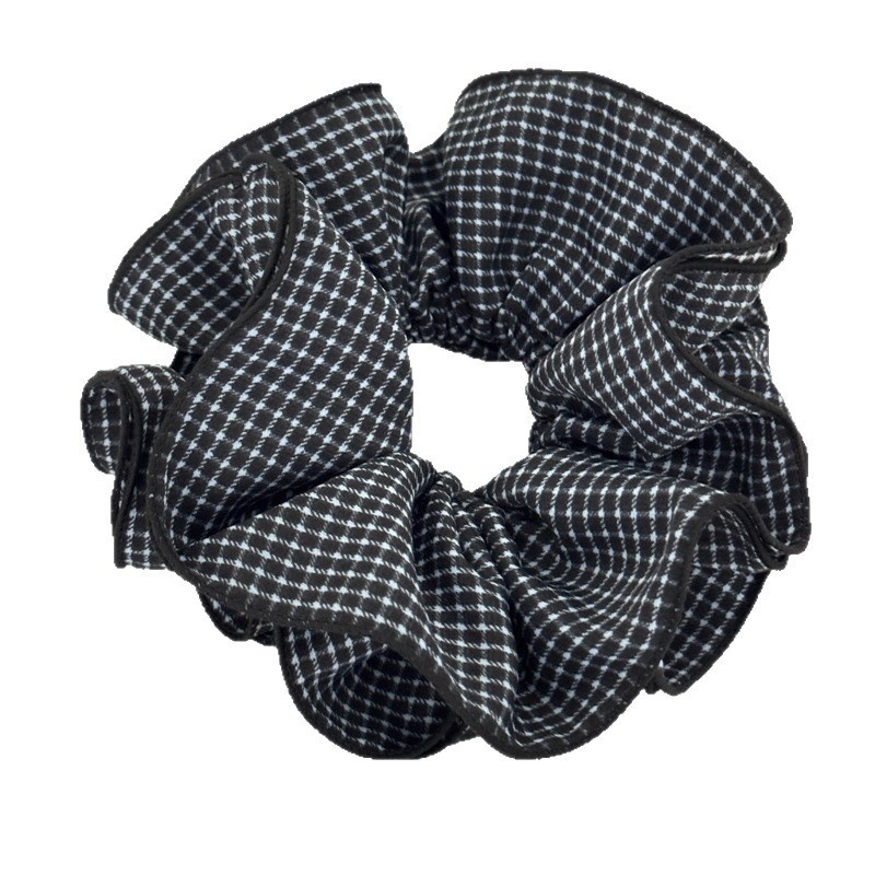 Women's Everyday Cloth Scrunchie Hair Tie Black and White Checkered Plaid