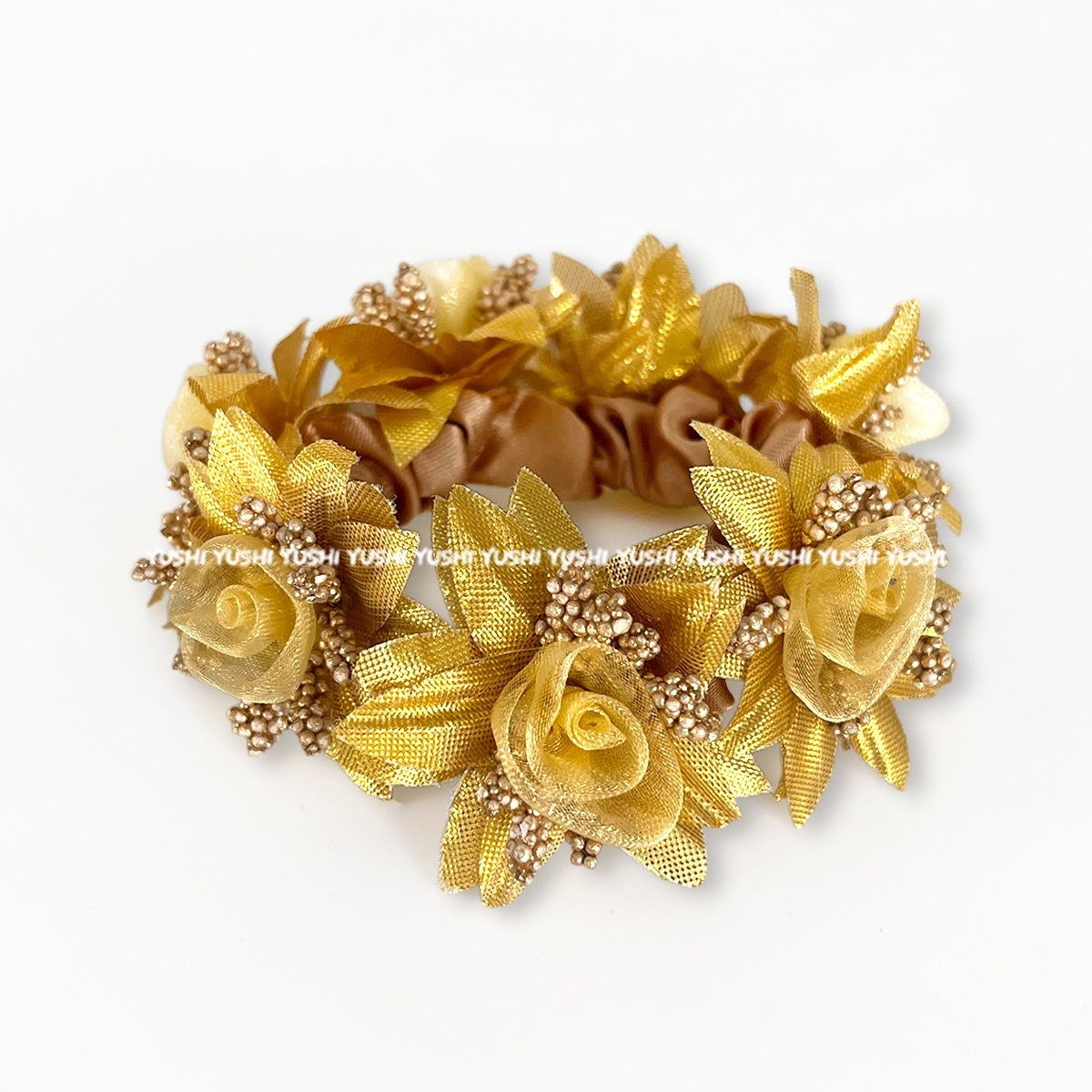 Women's Vintage Rose Cloth Hair Tie For Winter Champagne Floral