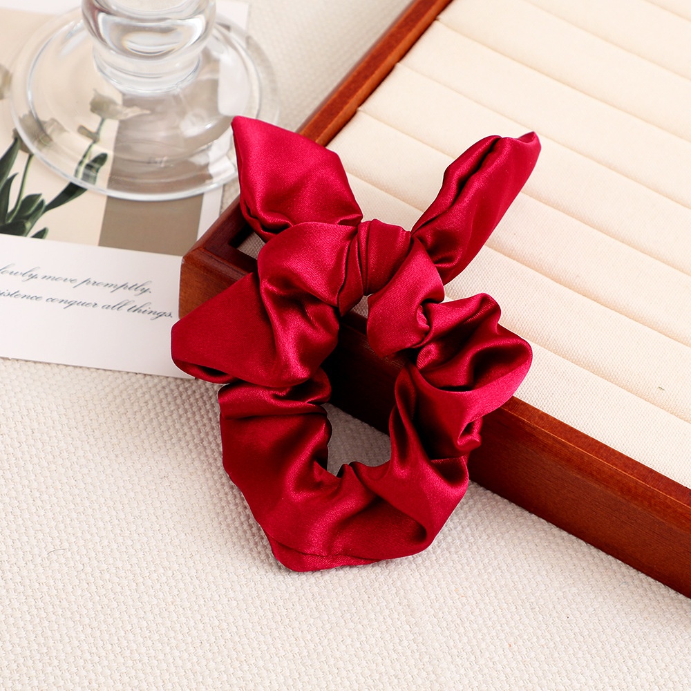 Women's Daily Satin Bowknot Hair Tie Rubber Band Black Bunny Ears