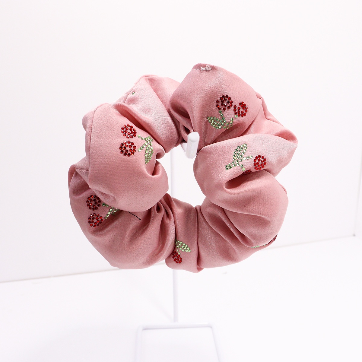 Girls School Uniform Ponytail Hair Tie Cloth Rhinestone Cherry Grid