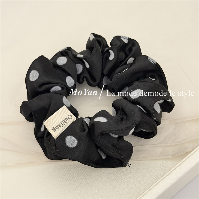 Women's Spring Soft Cloth Hair Tie Rubber Band Black Polka Dots
