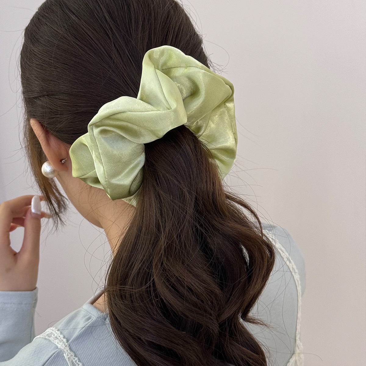 Women Girls Elegant Large Satin Scrunchies Elastic Hair Ties Solid Color