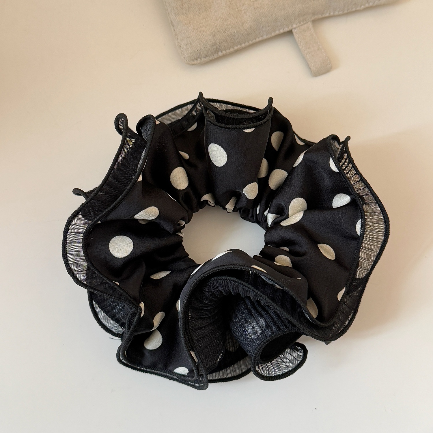 Women's All-Season Soft Gauze Scrunchie Hair Tie Black Polka Dots