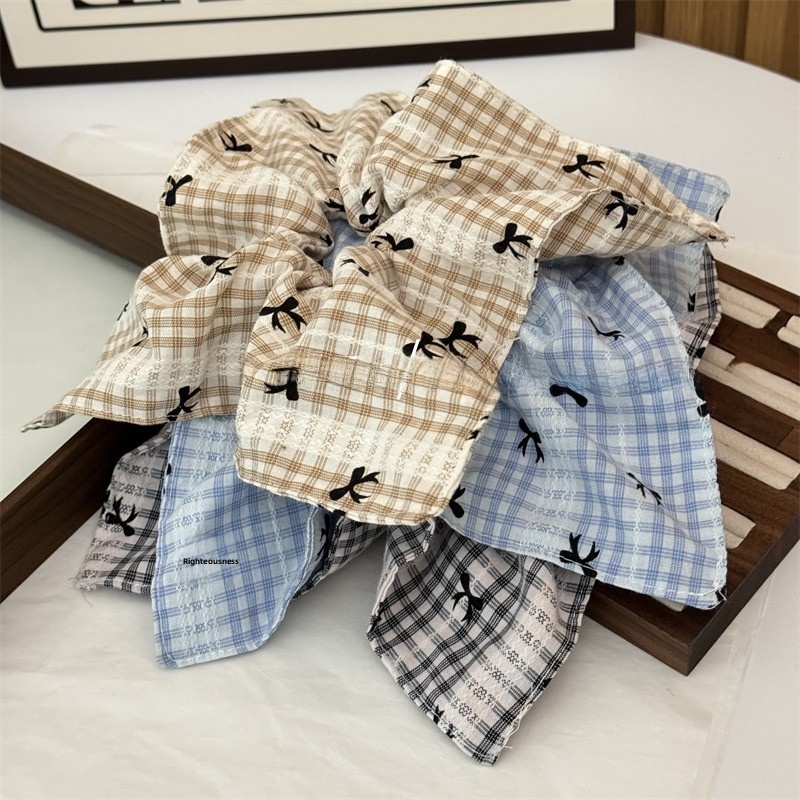 Women's New Style Plaid Cloth Bow Tie Scrunchie Hair Tie