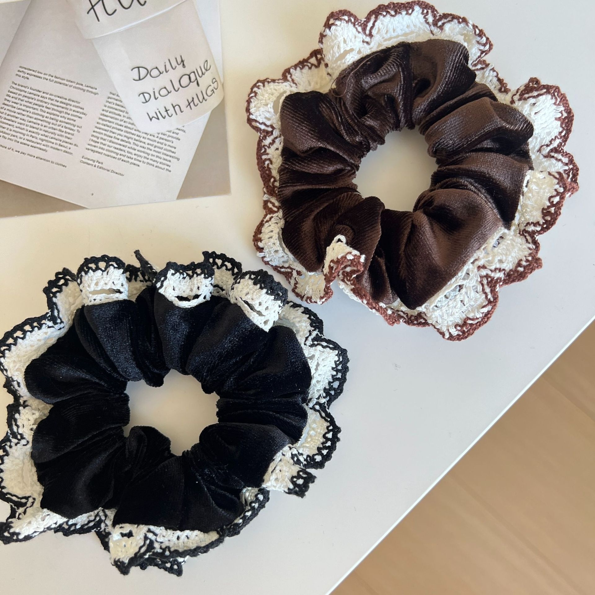 Women's Elegant Ballet Style Large Hair Scrunchie Transparent Mesh Lace