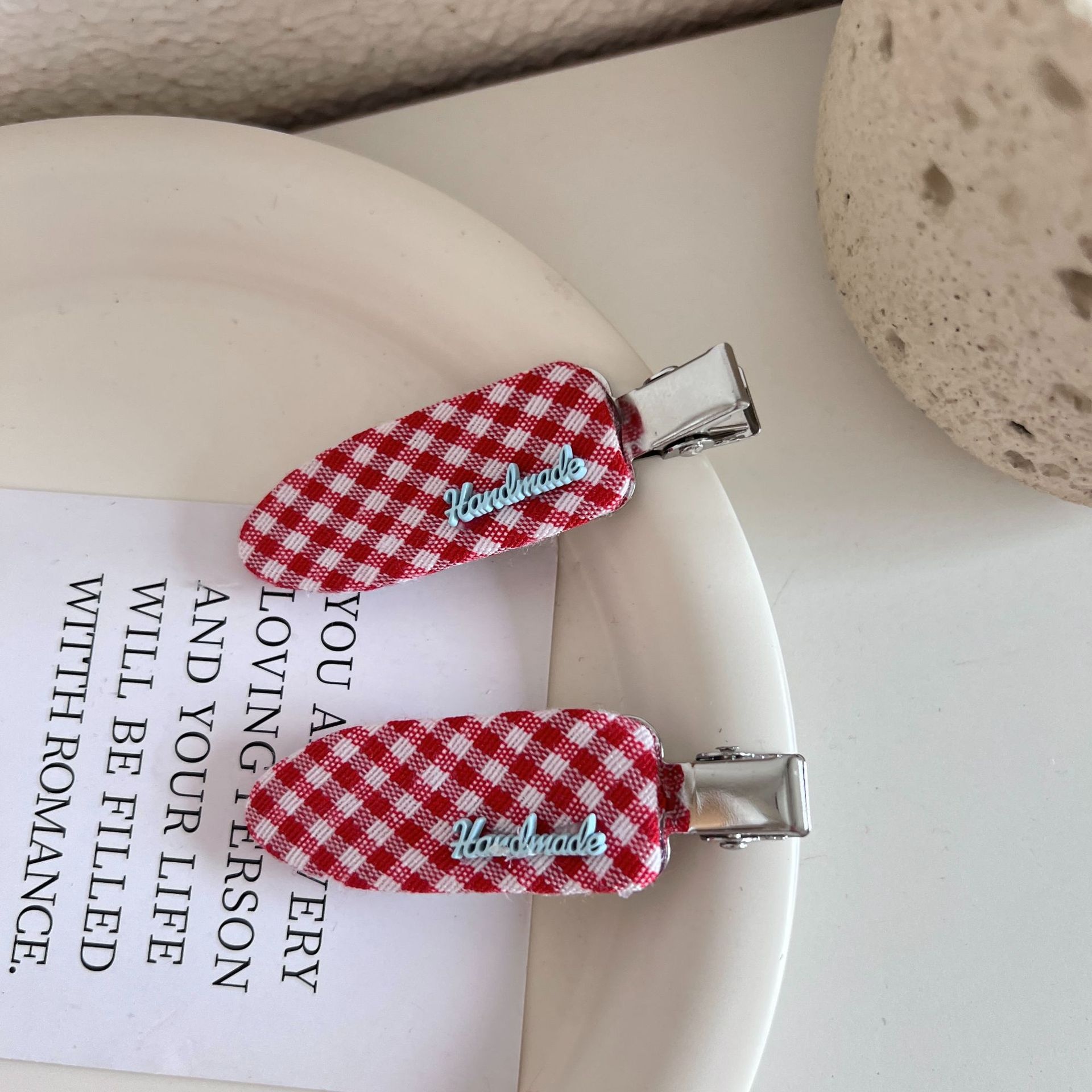 Women's Elegant Cloth Scarf Hair Tie Daily Scrunchie Retro Plaid Cherry