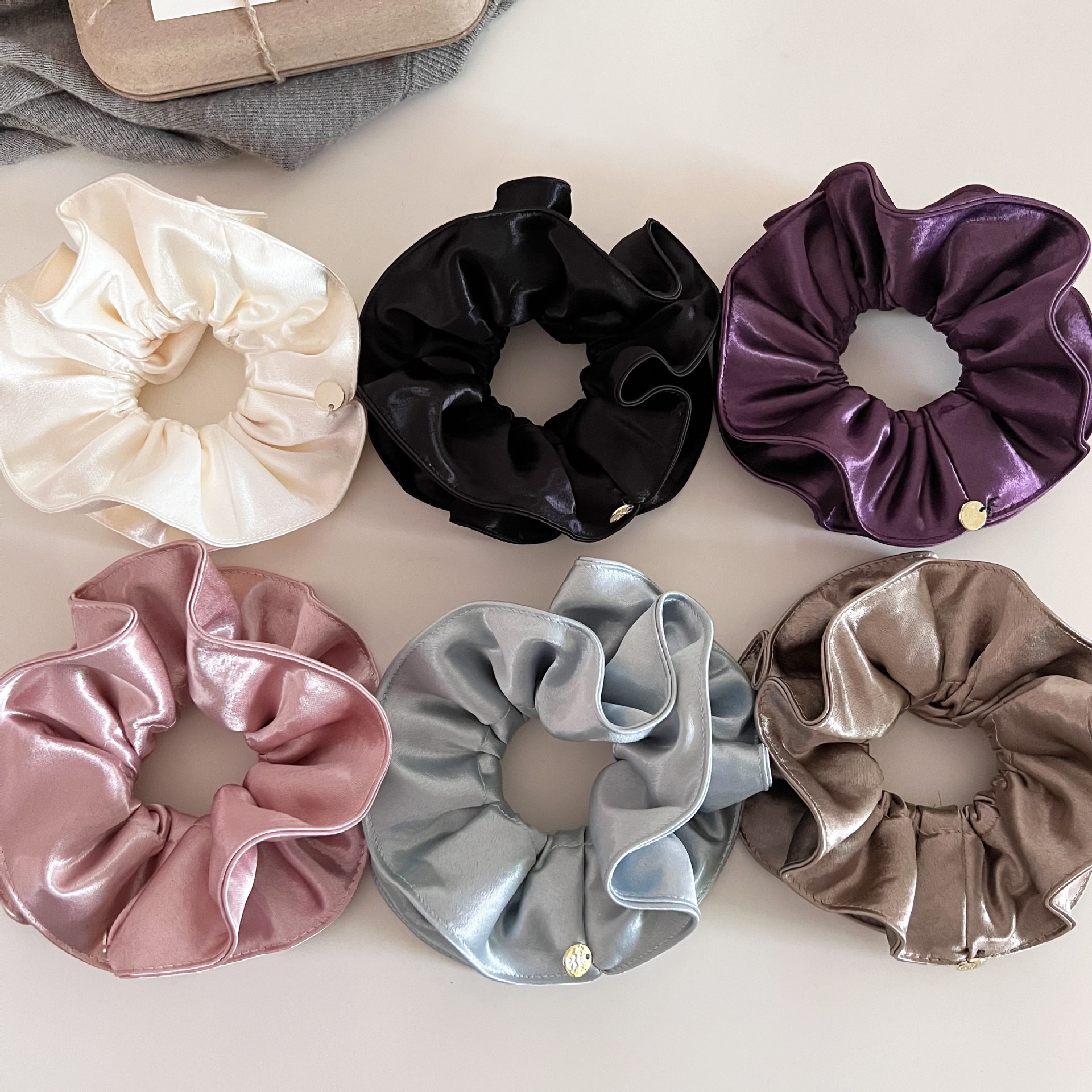 Women's Elegant Double Layer Pleated Satin Large Bow Hair Tie for Low Ponytails