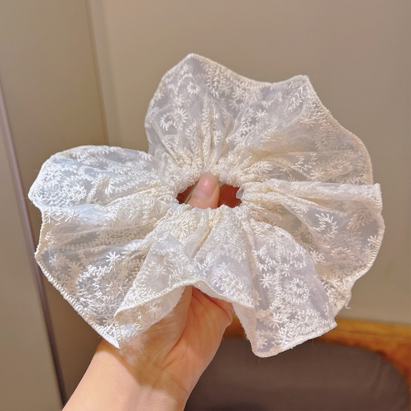 Women Girls All Season Embroidery Lace Hairband Beige Ditsy Floral