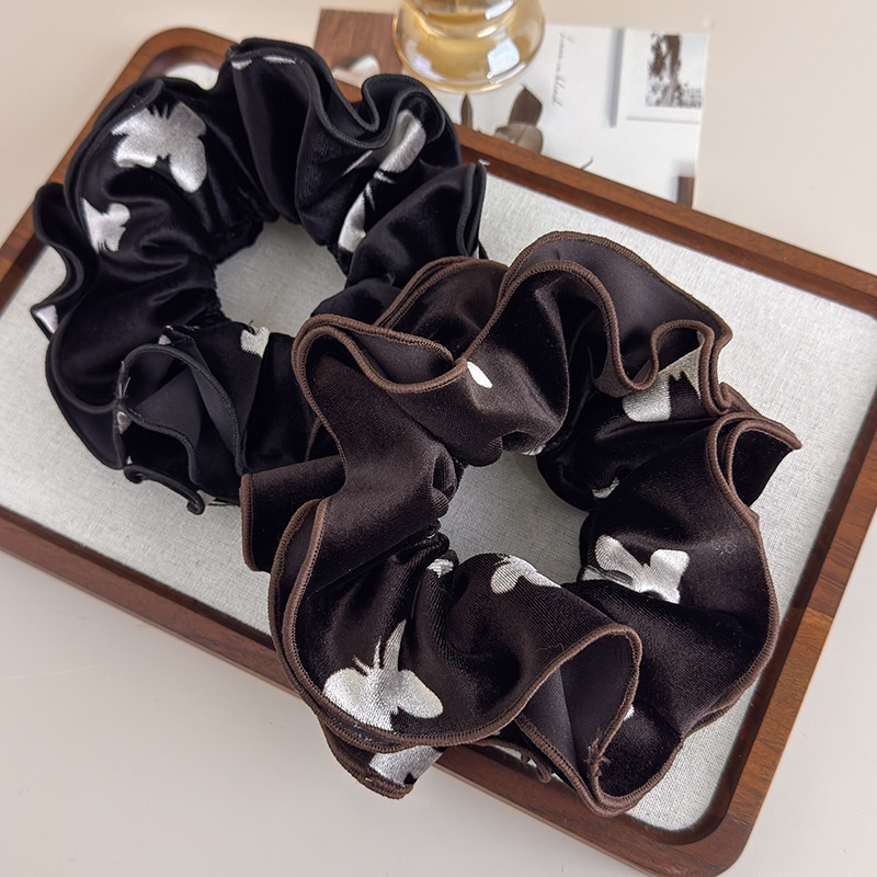 Women's Velvet Oversized Ponytail Scrunchie Floral Butterfly Print