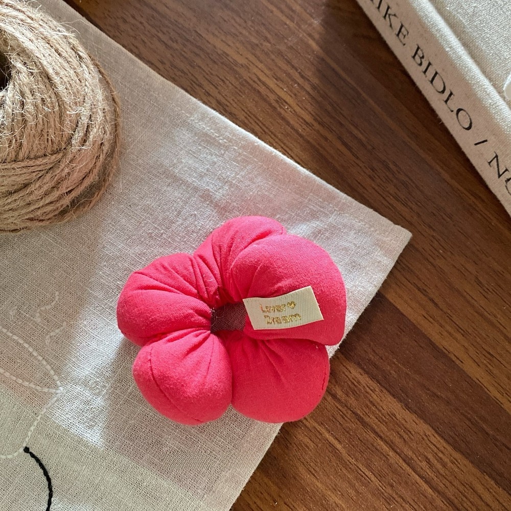 Women Sweet Cloth Bubble Braid Hair Rope Spring Floral Bow Knot Beige Pink