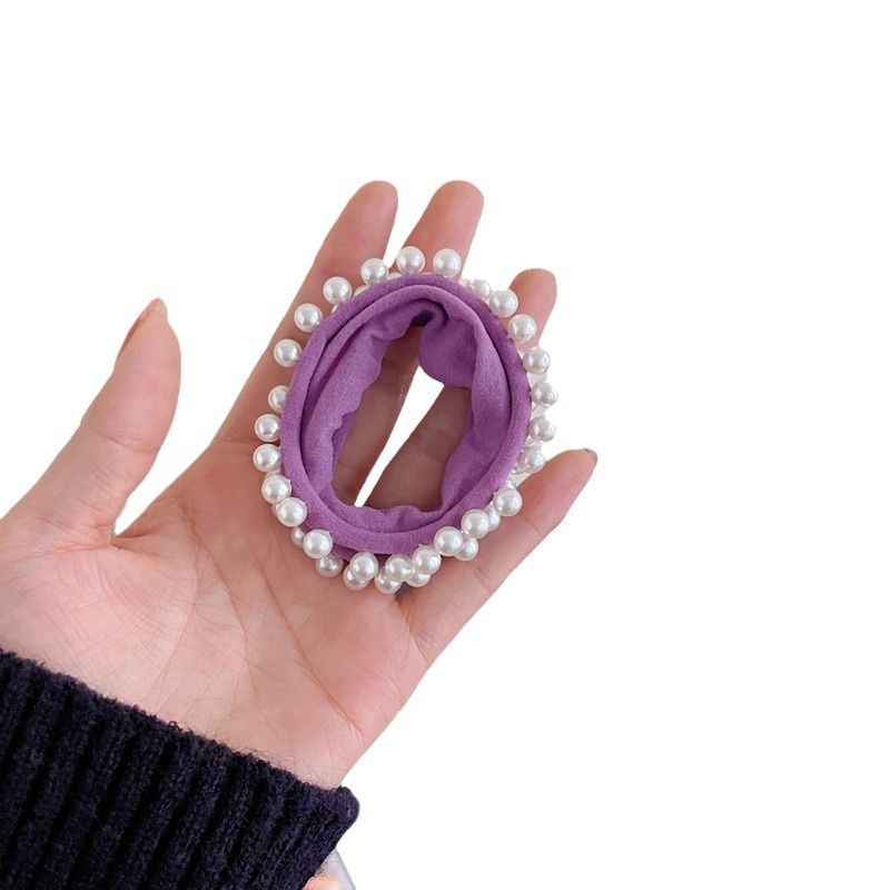 Women's Stylish Pearl Cloth Hair Tie Commute Scrunchie Solid Colors