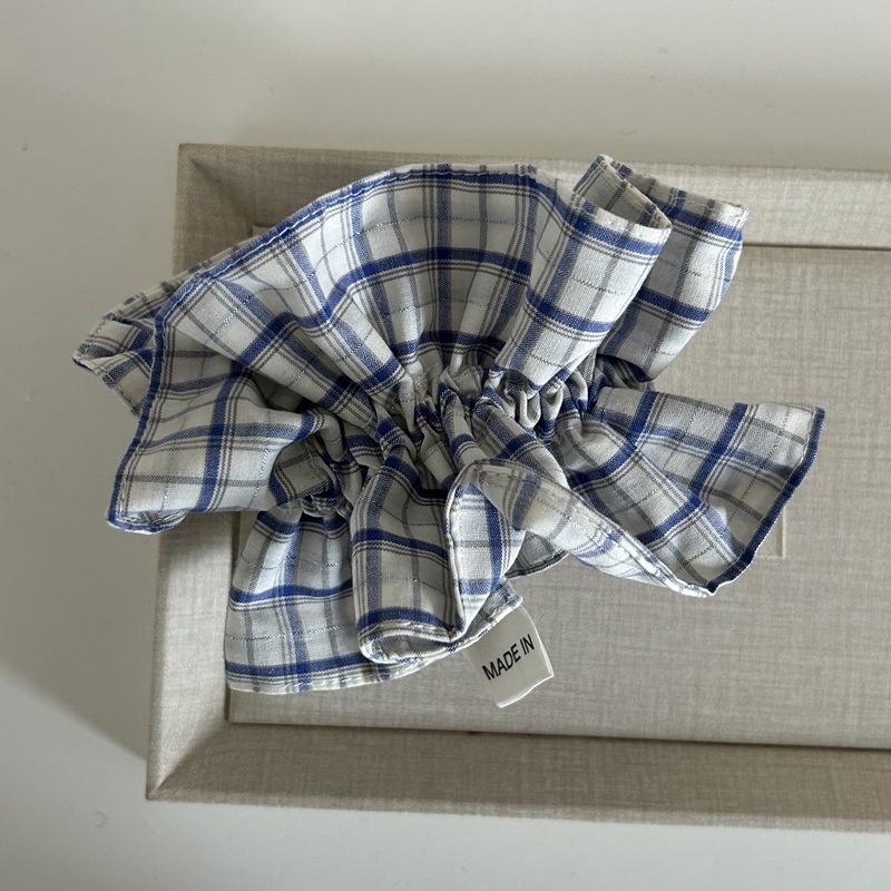 Women's Everyday Cloth Scrunchies Hair Ties Blue Black Checkered Plaid