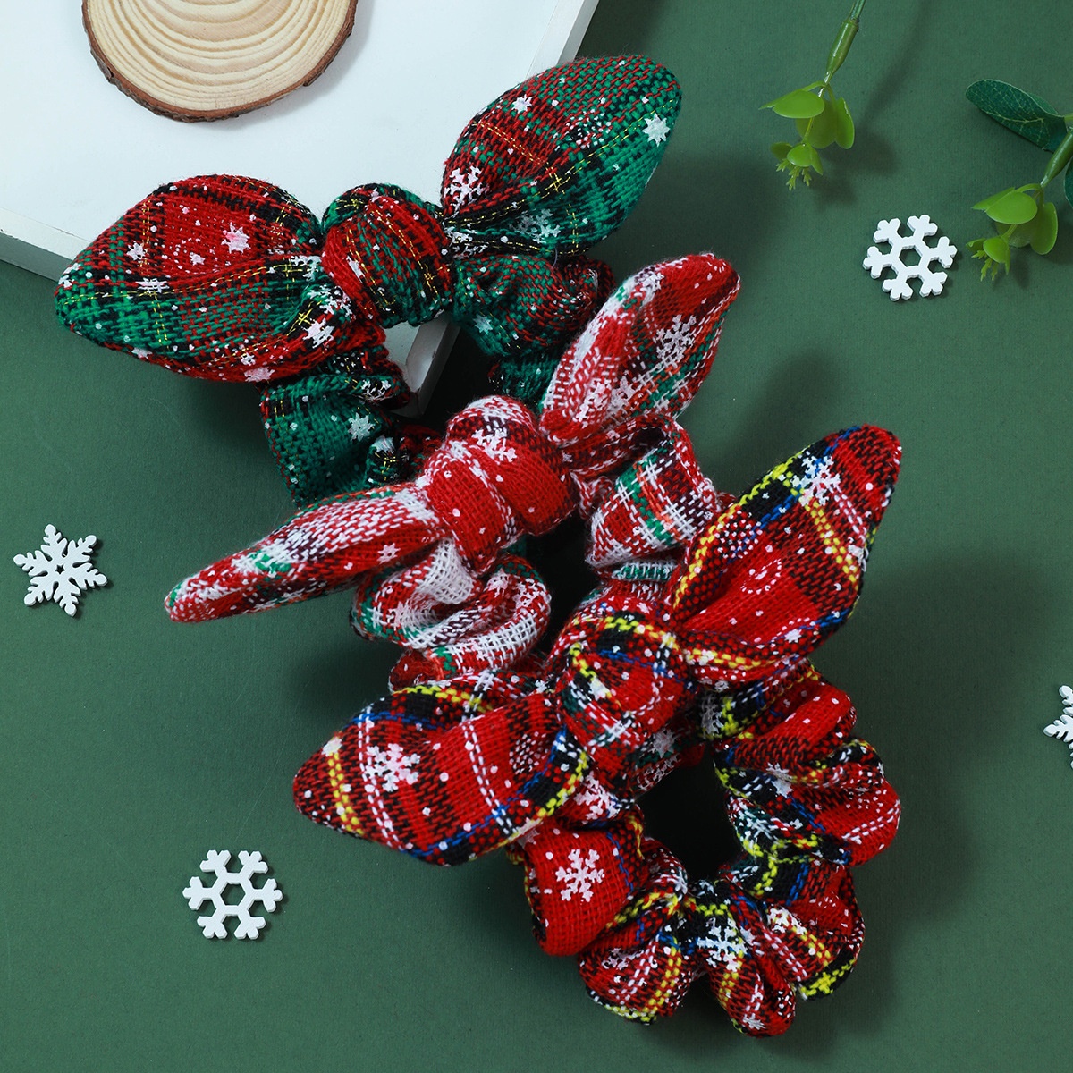 Women's Holiday Cotton Rabbit Ear Hair Ties Retro Floral Color Block