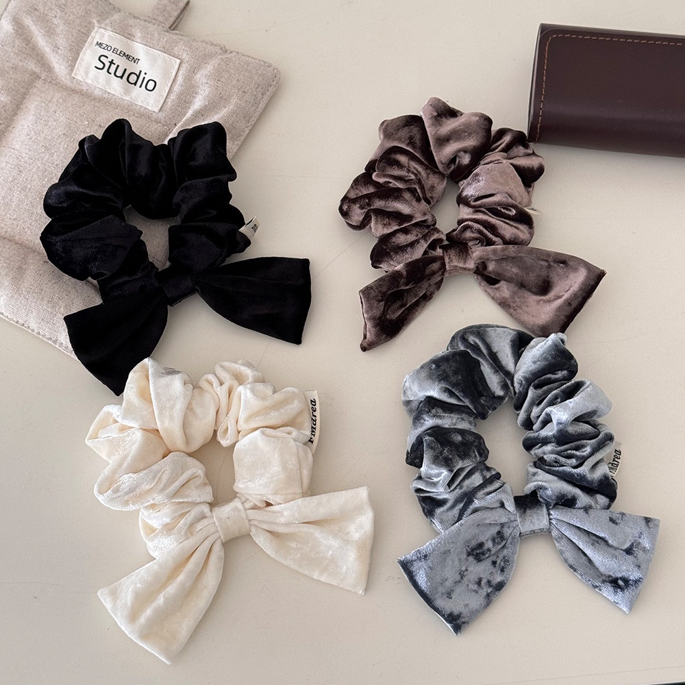 Women's Elegant Velvet Bowknot Hair Ties Large Solid Color Winter Scrunchies