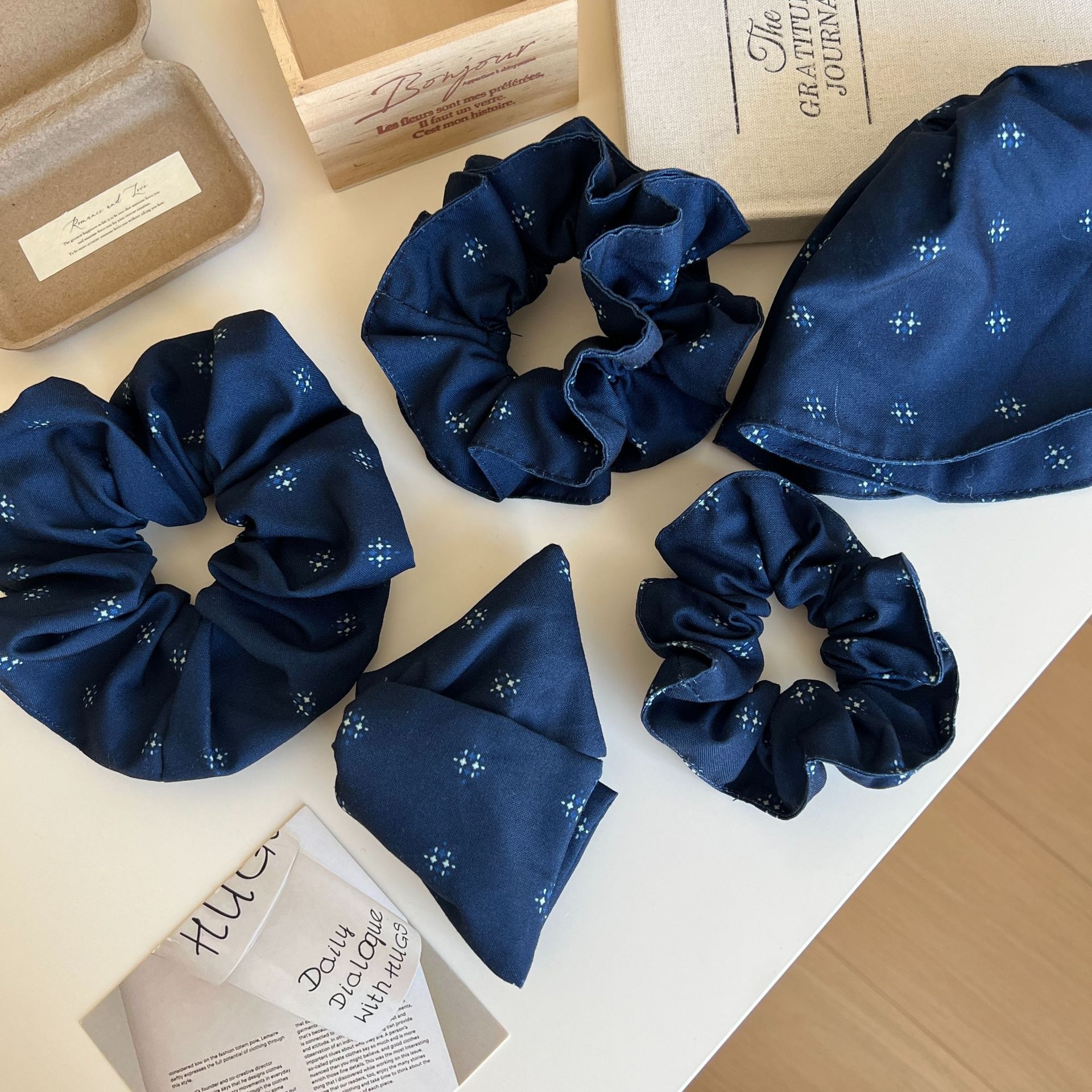 Women's Elegant Fabric Scrunchie Hair Tie Triangle Clip Galaxy Polka Dots