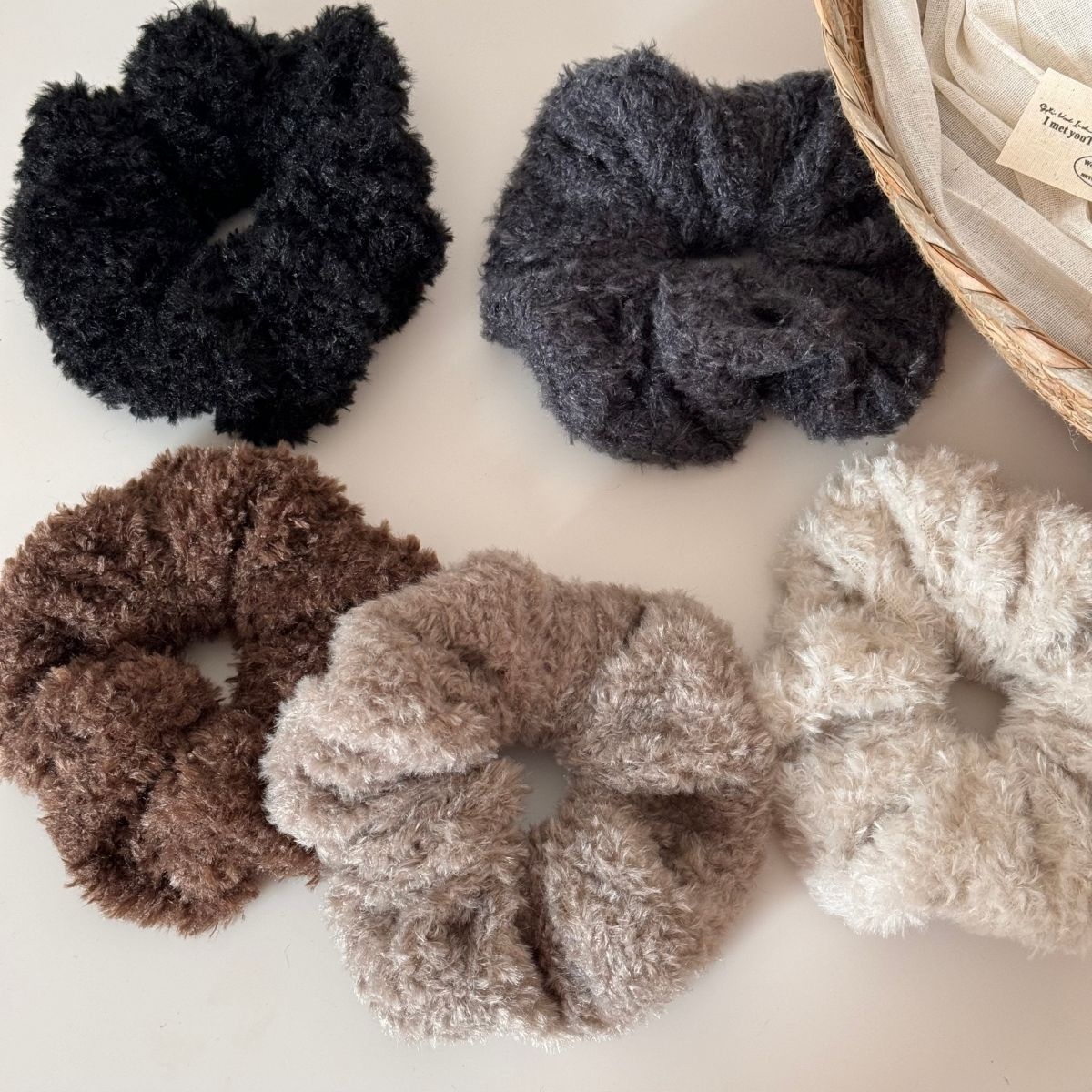 Women's Large Plush Fabric Autumn Winter Hair Ties Solid Color