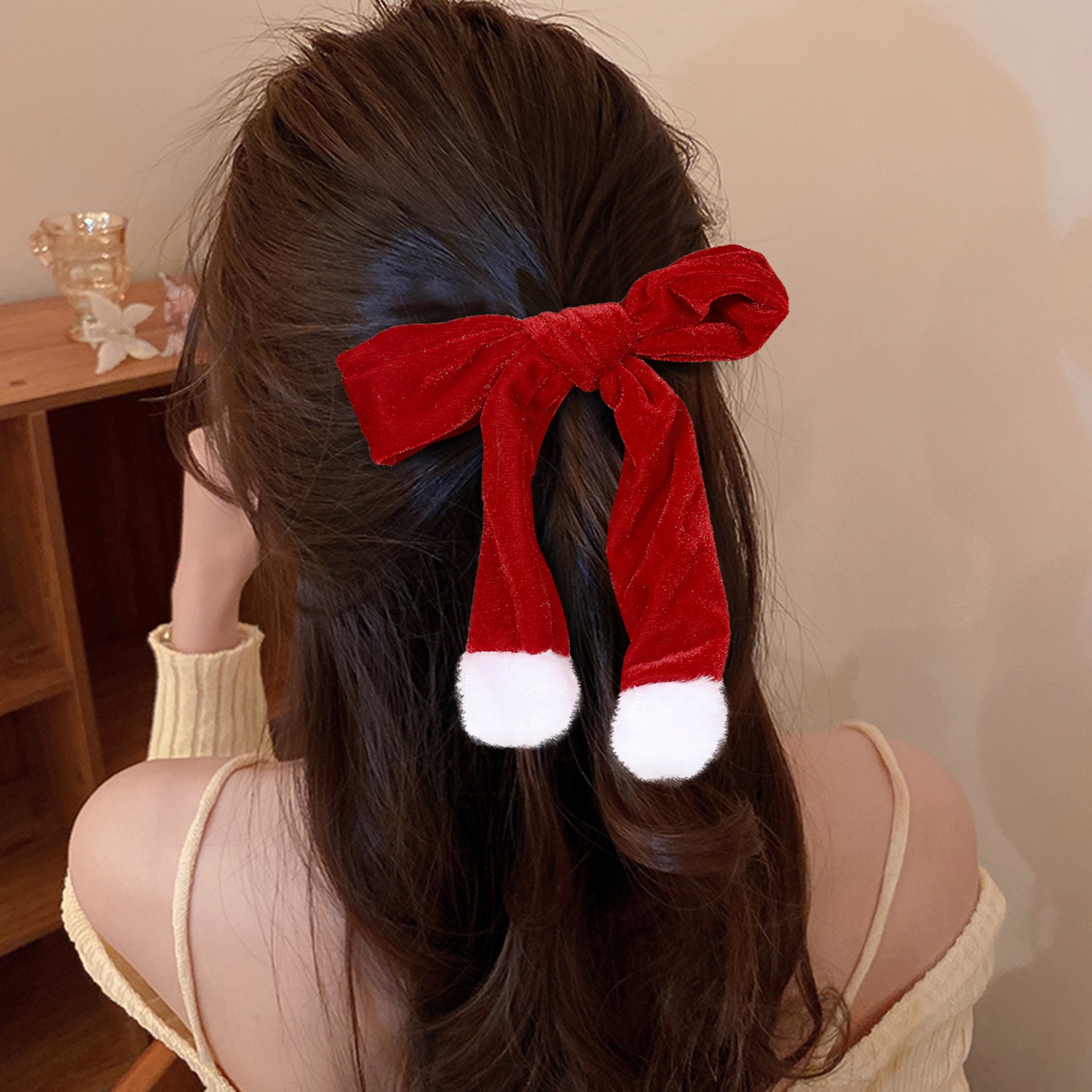 Women's Christmas Plush Hair Ring Elegant Gold Velvet Ponytail Tie