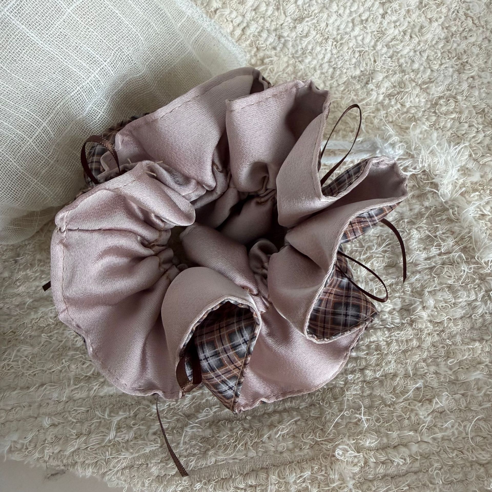 Women's Winter Cloth Bowknot Hair Tie Accessory Apricot Pink Plaid