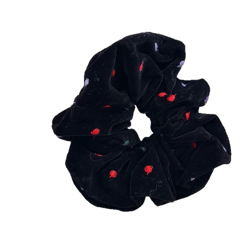 Women's Autumn Winter Velvet Cotton Hair Band Black Colorful Dots