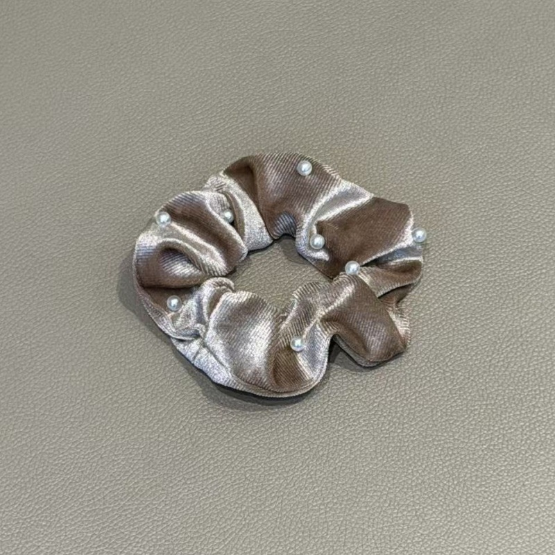 Women Girls Winter Pearl Velvet Low Bun Hair Bands Solid Color