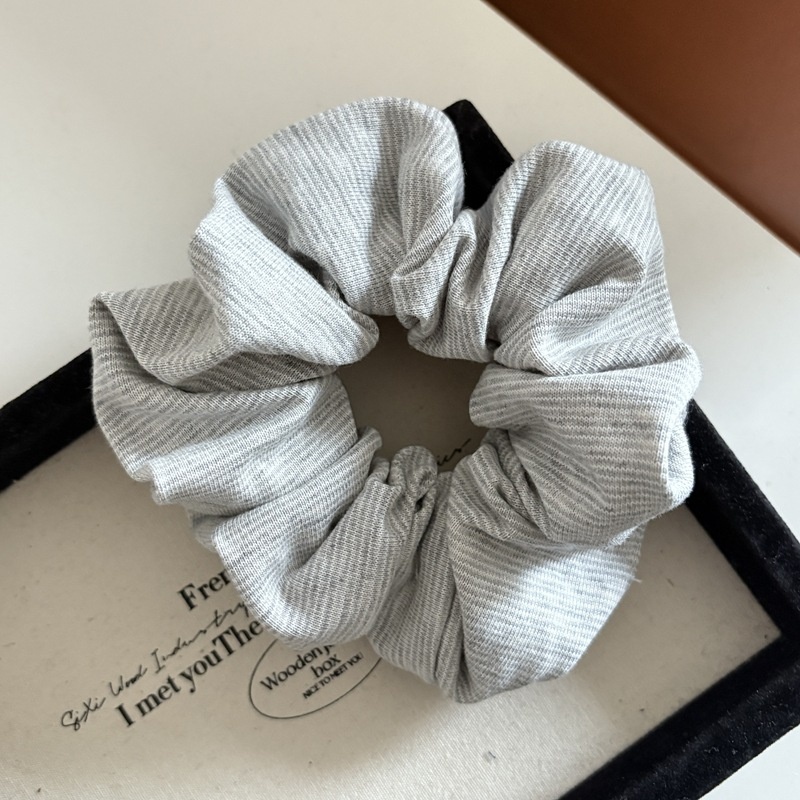 Women's Retro Winter Fabric Hair Tie Scrunchie Dark Grey Striped