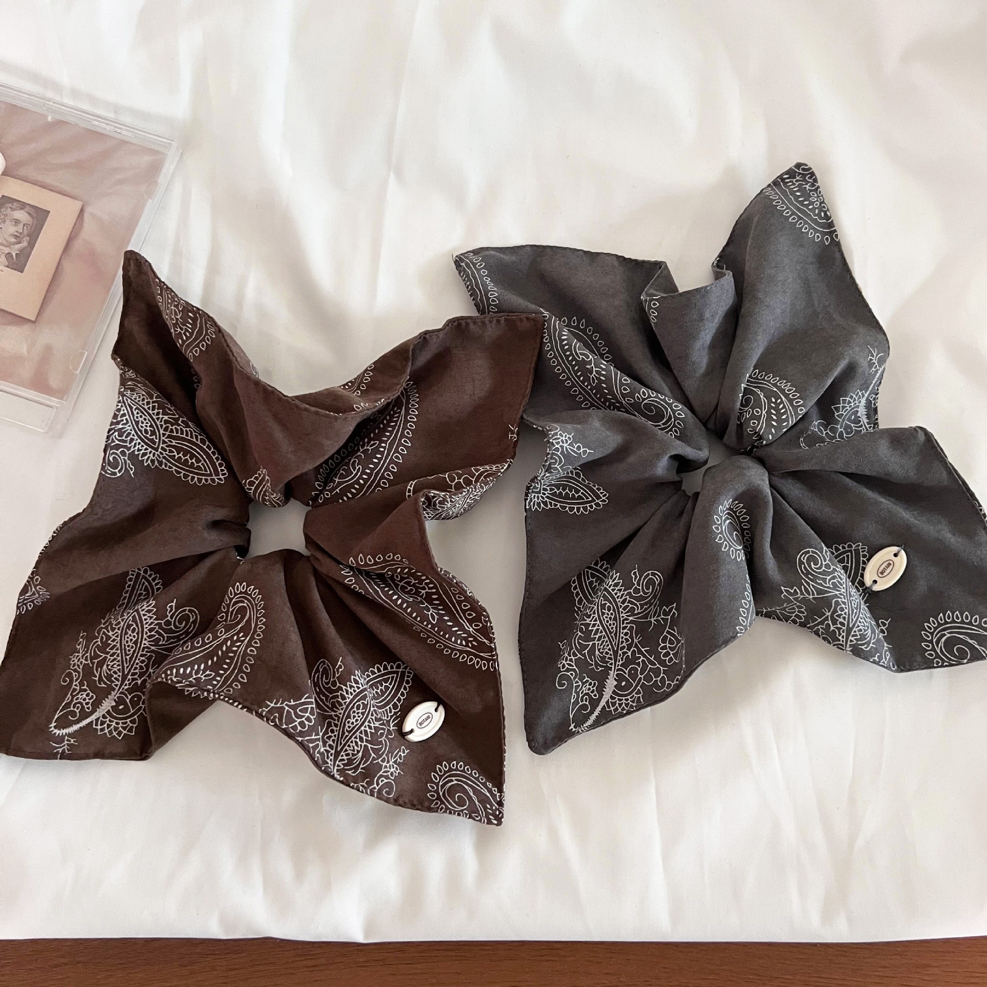 Women's Autumn Soft Cloth Telephone Cord Hair Tie Coffee Floral