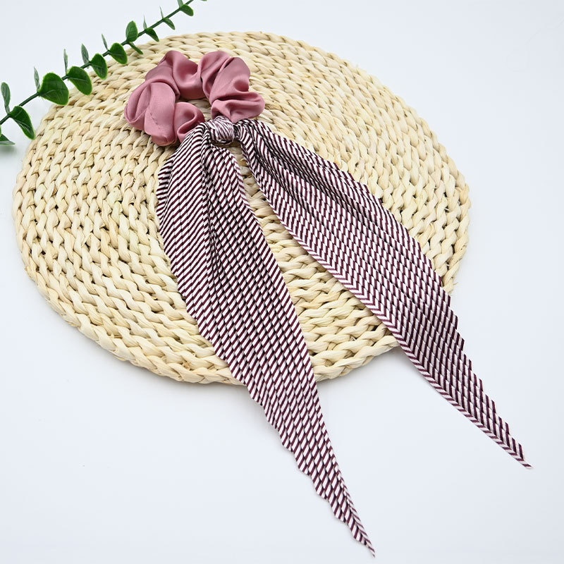 Women's French Style Satin Bowknot Hair Tie For Spring Striped Black